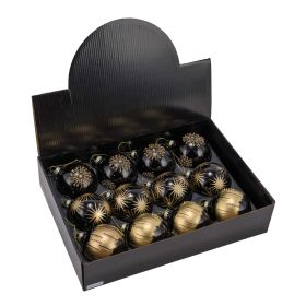 12 BOULES EN VERRES NOIR ET OR