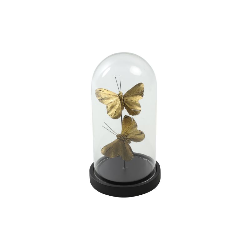 2 PAPILLONS SOUS CLOCHE EN VERRE INDRA