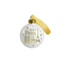 BOULE NOEL VERRE BLANC OR 3 MONUMENTS NOEL PARIS