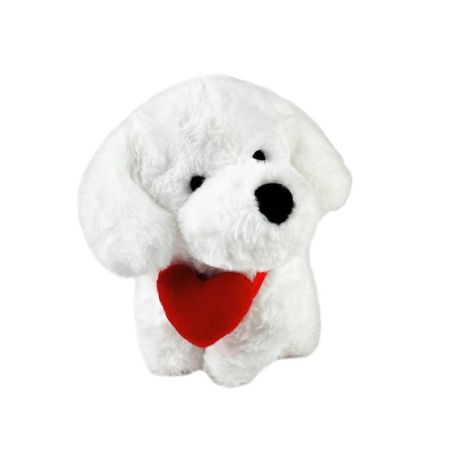 CHIEN ECRU COLLIER COEUR ROUGE